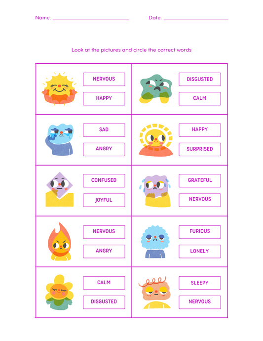 Playful Emotions Vocabulary Worksheet